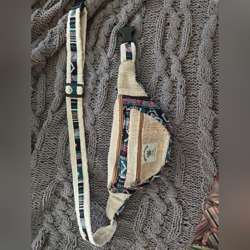Beige and Black Patterned Fanny Pack Bag